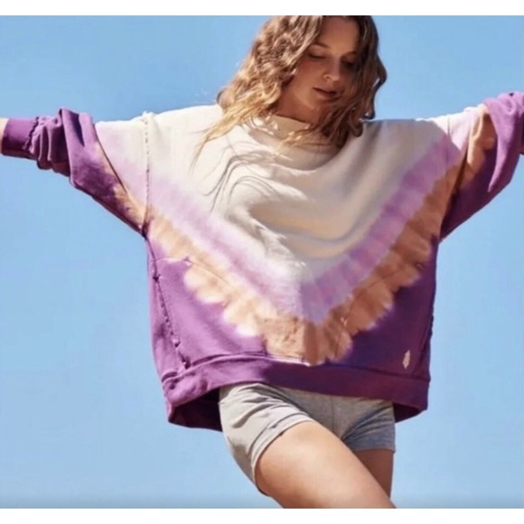 Free People Movement Ombre Metti Sweatshirt L Purple Chamoix Tie Dye‎ Oversized - Picture 1 of 11